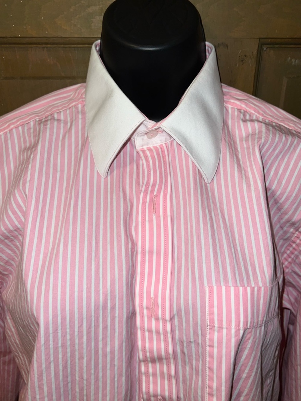Pink White Preppy Chic Pinstripe Academia Casual Button Up Collar Shirt Size M - Picture 9 of 14